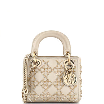 Christian Dior Lady Dior Chain Bag Crystal Embellished Cannage Quilt Leather Mini
