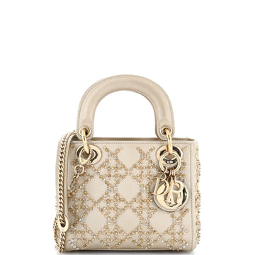 Christian Dior Lady Dior Chain Bag Crystal Embellished Cannage Quilt Leather Mini