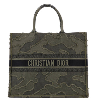 Christian Dior Book Tote Camouflage Embroidered Canvas Large
