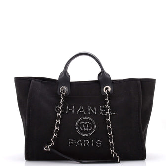 Chanel Deauville Tote Pearl Embellished Canvas Medium