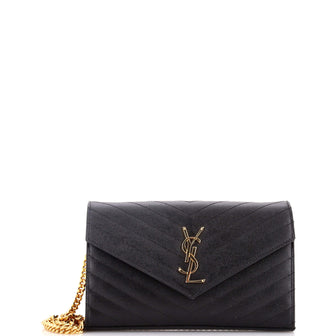 Saint Laurent Classic Monogram Wallet on Chain Matelasse Chevron Leather Medium