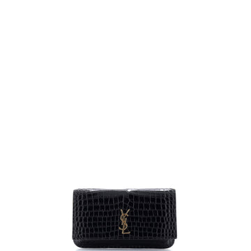 Saint Laurent Classic Monogram Phone Holder Shoulder Bag Crocodile Embossed Leather