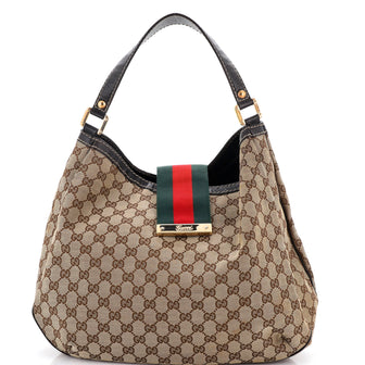 Gucci New Ladies Web Hobo GG Canvas Large