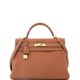 Hermes Kelly Handbag Brown Togo with Gold Hardware 32