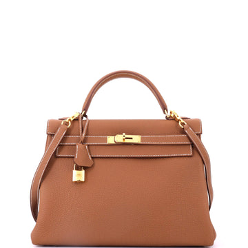 Hermes Kelly Handbag Brown Togo with Gold Hardware 32