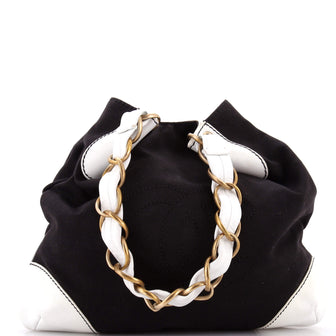 Chanel Vintage Olsen CC Chain Tote Canvas with Leather Medium