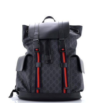 Gucci Double Pocket Buckle Backpack GG Coated Canvas Large