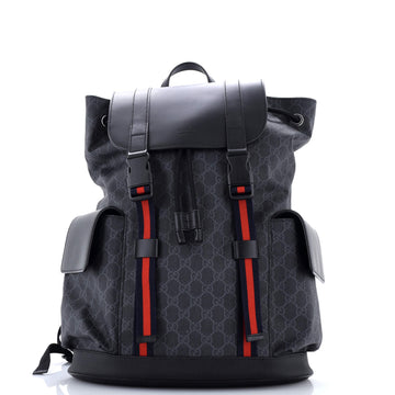 Gucci Double Pocket Buckle Backpack GG Coated Canvas Large