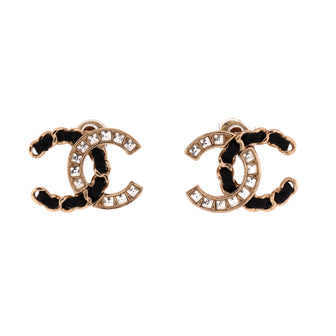 Chanel CC Stud Earrings Metal with Leather and Crystals