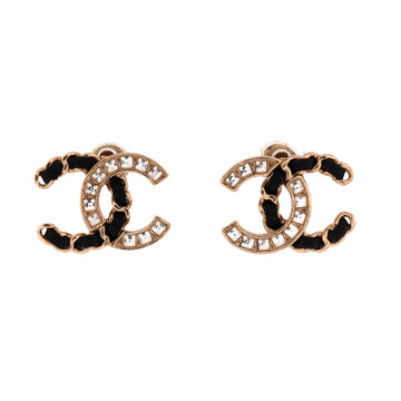 Chanel CC Stud Earrings Metal with Leather and Crystals