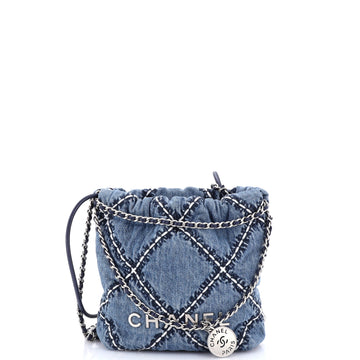 Chanel 22 Chain Hobo Quilted Stitched Denim Mini