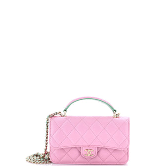 Chanel Classic Top Handle Flap Phone Holder with Chain Quilted Lambskin