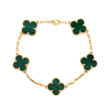 Van Cleef & Arpels Vintage Alhambra 5 Motifs Bracelet 18K Yellow Gold and Malachite