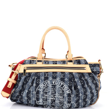 Louis Vuitton Porte Epaule Raye Handbag Striped Monogram Denim GM