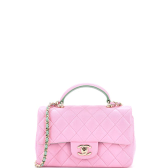 Chanel Classic Single Flap Top Handle Bag Quilted Lambskin Mini