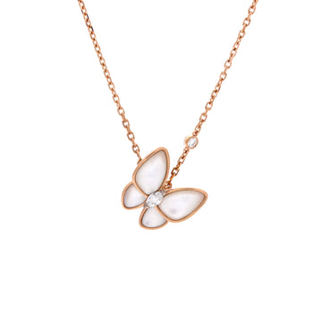 Van Cleef & Arpels Two Butterfly Pendant Necklace 18K Rose Gold with Mother of Pearl and Diamonds