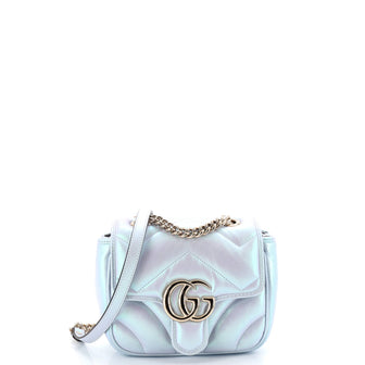Gucci GG Marmont Square Flap Bag Chevron Iridescent Leather Mini