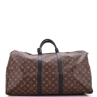 Keepall Bandouliere Bag Macassar Monogram Canvas with Leather 50