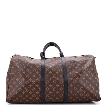 Keepall Bandouliere Bag Macassar Monogram Canvas with Leather 50