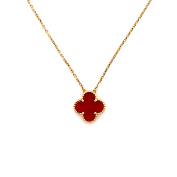 Van Cleef & Arpels Vintage Alhambra Pendant Necklace 18K Yellow Gold and Carnelian