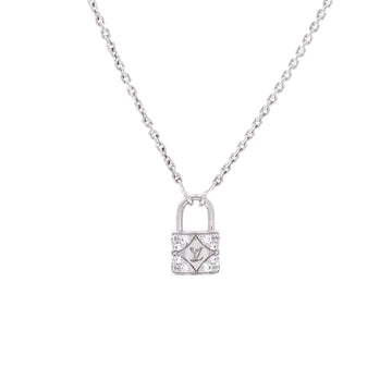 Louis Vuitton Lock Pendant Necklace 18K White Gold with Pave Diamonds Mini