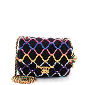 Chanel Pearl Crush Square Flap Bag Quilted Multicolor Tweed Mini