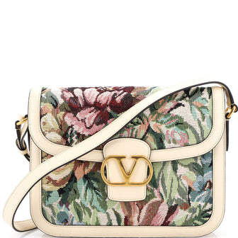Valentino Garavani 9 to 5 Vlogo Shoulder Bag Floral Jacquard with Leather