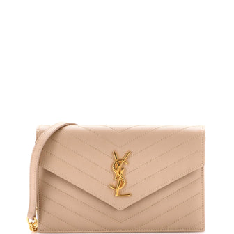 Saint Laurent Classic Monogram Wallet on Chain Matelasse Chevron Leather Small