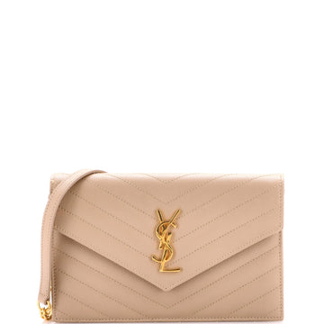 Saint Laurent Classic Monogram Wallet on Chain Matelasse Chevron Leather Small