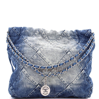 Chanel 22 Chain Hobo Quilted Denim Small