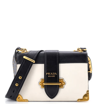 Prada Cahier Crossbody Bag Leather and Saffiano Leather Large