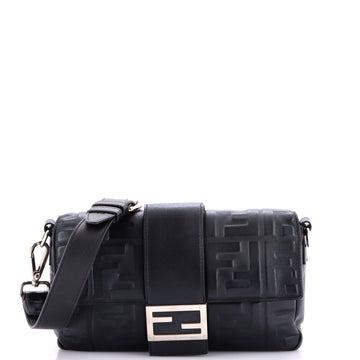 Fendi Baguette Convertible Belt Bag Zucca Embossed Leather Medium