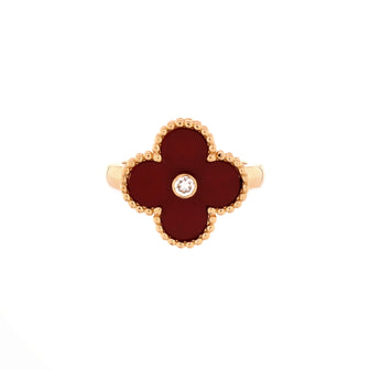 Van Cleef & Arpels Vintage Alhambra Ring 18K Yellow Gold with Carnelian and Diamond