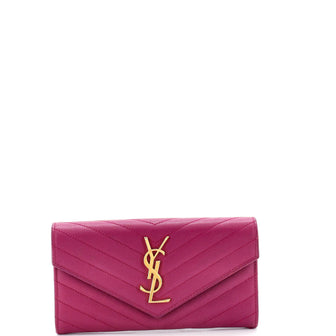 Saint Laurent Classic Monogram Flap Wallet Matelasse Chevron Leather Large