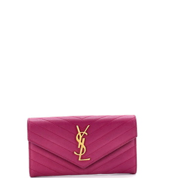 Saint Laurent Classic Monogram Flap Wallet Matelasse Chevron Leather Large