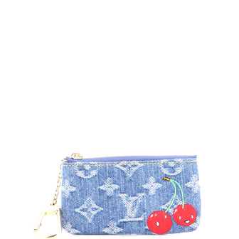 Louis Vuitton x Takashi Murakami Key Pouch Limited Edition Monogram Cerises Denim