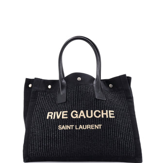 Saint Laurent Rive Gauche Shopper Tote Raffia with Canvas Small