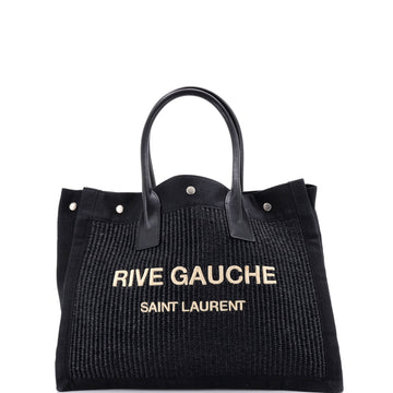 Saint Laurent Rive Gauche Shopper Tote Raffia with Canvas Small