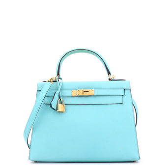 Hermes Kelly Handbag Blue Epsom with Gold Hardware 28