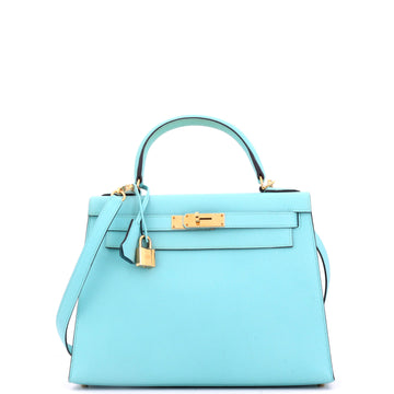Hermes Kelly Handbag Blue Epsom with Gold Hardware 28