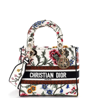 Christian Dior Lady D-Lite Bag Embroidered Canvas Medium