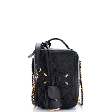 Chanel Filigree Vertical Vanity Case Quilted Caviar