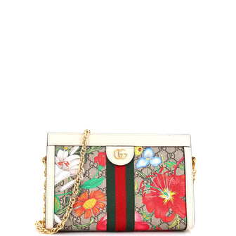 Gucci Ophidia Chain Shoulder Bag Flora GG Coated Canvas Small
