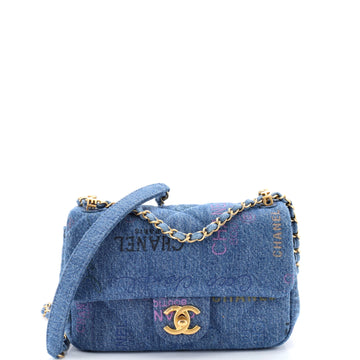 Chanel Denim Mood Flap Bag Logo Printed Quilted Denim Small