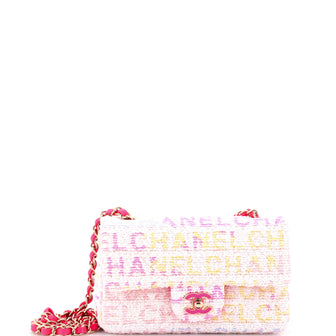 Chanel Classic Single Flap Bag Quilted Logo Tweed Mini