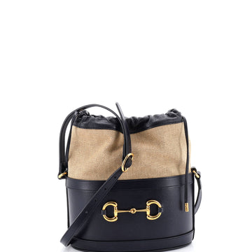 Gucci Horsebit 1955 Bucket Crossbody Bag Leather and Canvas Small