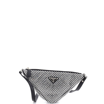 Prada Triangle Top Handle Pouch Bag Crystal Embellished Satin Mini