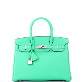 Hermes Birkin Handbag Green Togo with Palladium Hardware 30