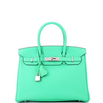 Hermes Birkin Handbag Green Togo with Palladium Hardware 30