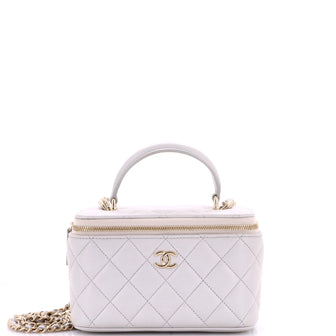 Classic Top Handle Vanity Case with Chain Quilted Lambskin Small